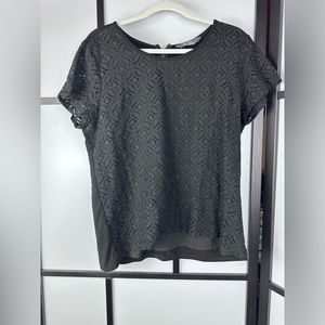 Hans Crochet Front Mixed Material Top